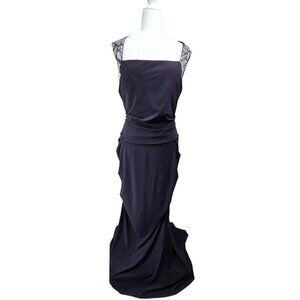 Xscape Black Embellished Cap Sleeve Open Back Mermaid Gown